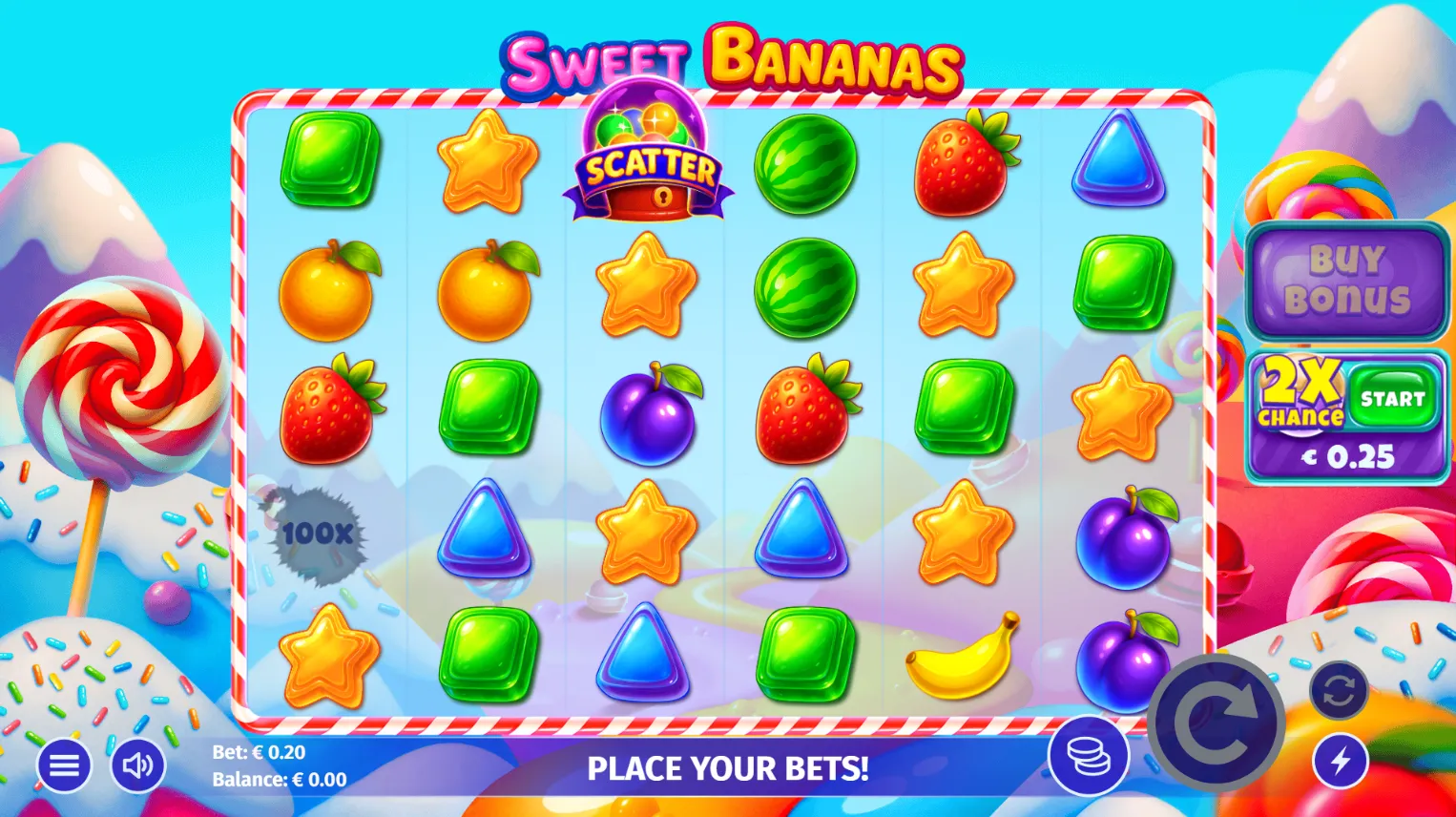 Slot Sweet Bananas di Axolotl Games: schermata di gioco