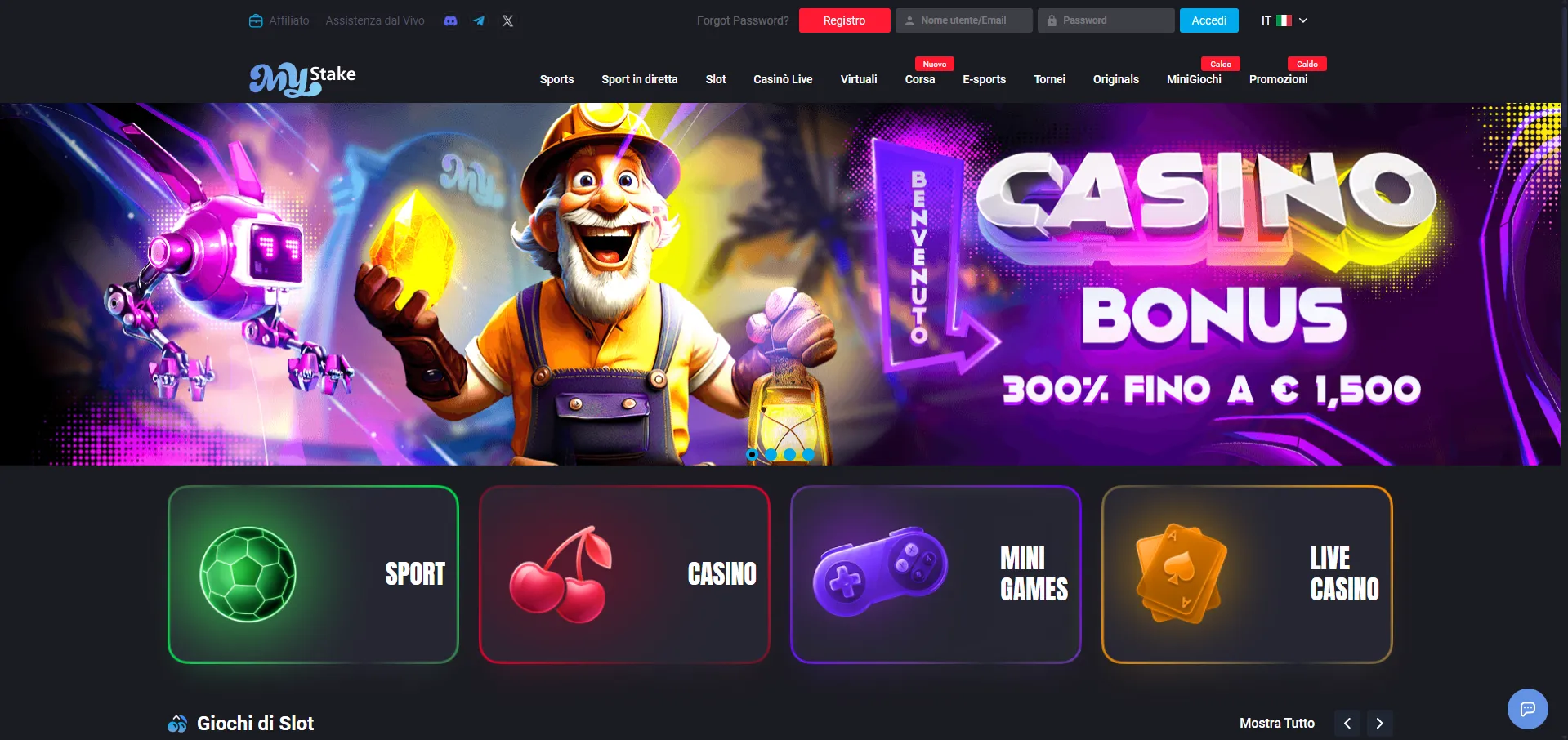 Homepage MyStake su desktop