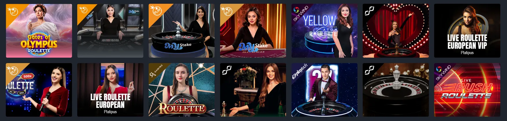 Lobby del casinò live MyStake con i tavoli dei croupier